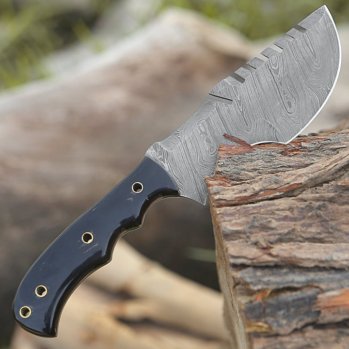 Utility Knife - Warthog Damascus Tracker Knife with Horn Handle - Shokunin USA