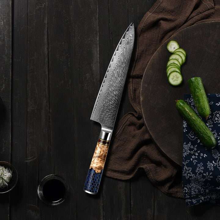 Chef knife - Yamato Chef knife with Exotic Olive Burl Wood & Honeycomb Composite Handle - Shokunin USA