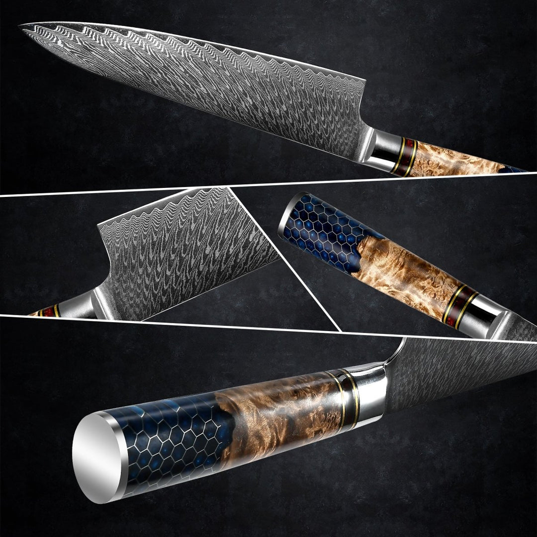 Chef knife - Yamato Chef knife with Exotic Olive Burl Wood & Honeycomb Composite Handle - Shokunin USA