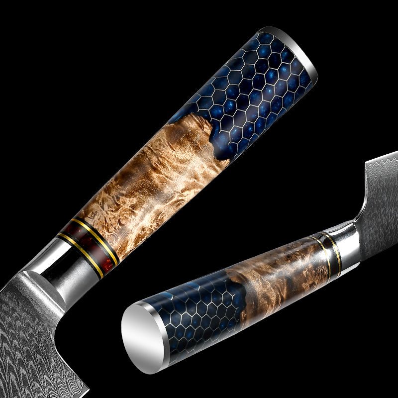 Chef knife - Yamato Chef knife with Exotic Olive Burl Wood & Honeycomb Composite Handle - Shokunin USA