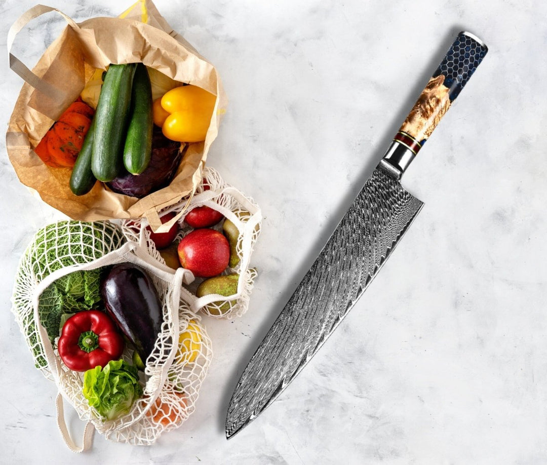 Chef knife - YAMATO VG10 9" Chef's Knife with Olive Burl Wood & Honeycomb Resin Composite Handle - Shokunin USA