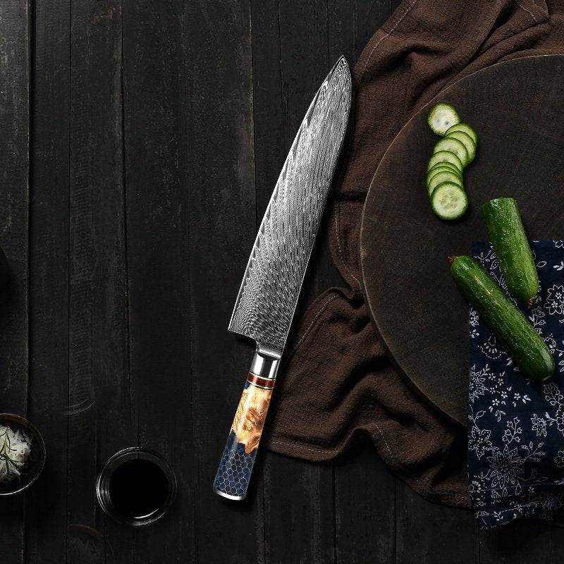 Chef knife - YAMATO VG10 9" Chef's Knife with Olive Burl Wood & Honeycomb Resin Composite Handle - Shokunin USA