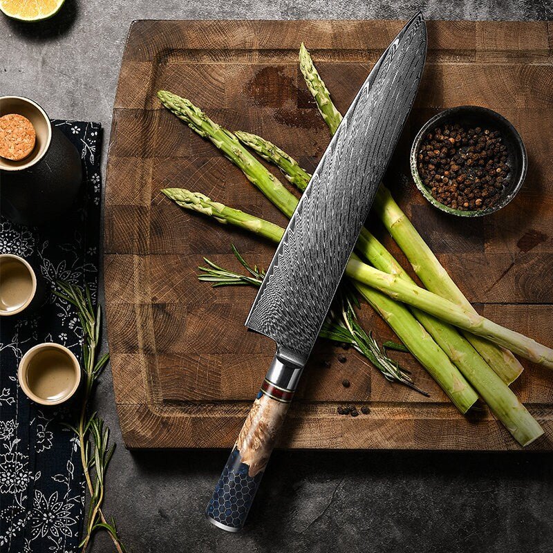 Chef knife - YAMATO VG10 9" Chef's Knife with Olive Burl Wood & Honeycomb Resin Composite Handle - Shokunin USA