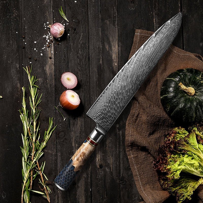 Chef knife - YAMATO VG10 9" Chef's Knife with Olive Burl Wood & Honeycomb Resin Composite Handle - Shokunin USA