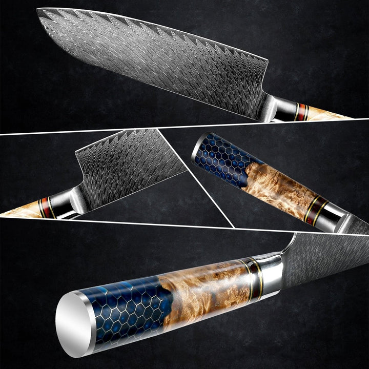 Chef knife - Yamato Damascus Chef Knife with Olive Wood & Resin Handle - Shokunin USA