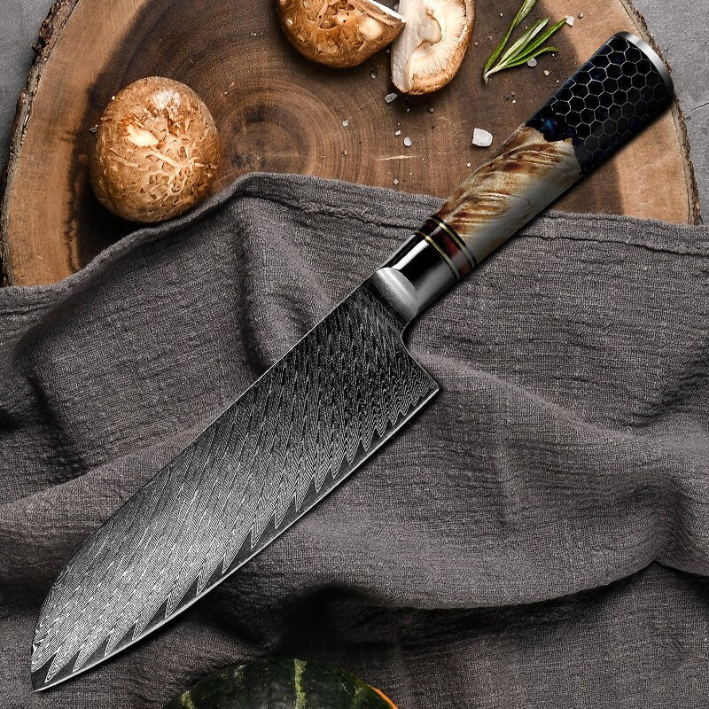 Chef knife - Yamato Damascus Chef Knife with Olive Wood & Resin Handle - Shokunin USA