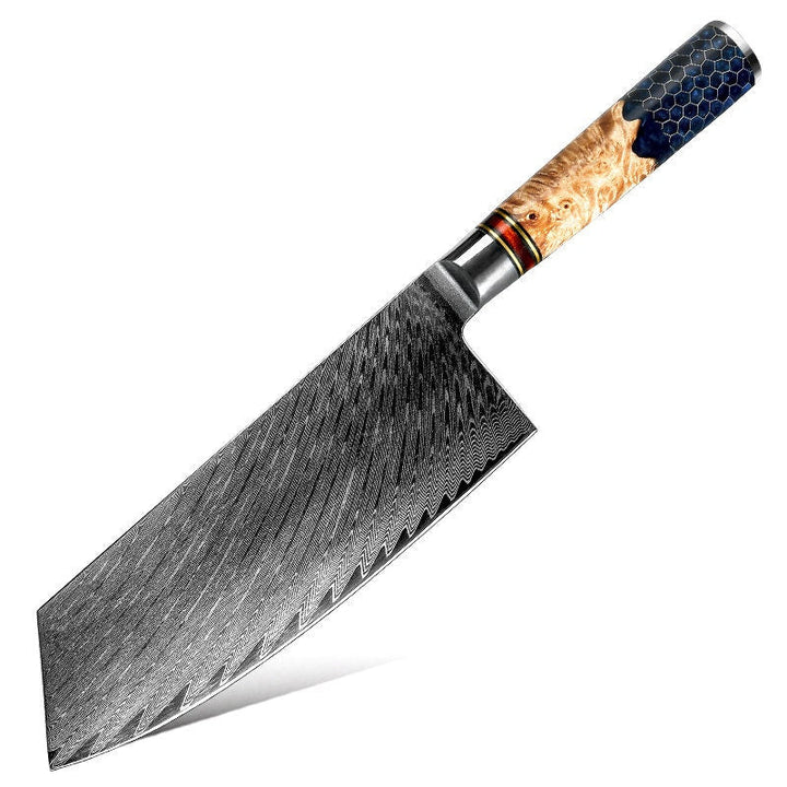 Chef knife - Yamato VG10 Damascus Cleaver Knife with Exotic Olive Wood & Honeycomb Resin Composite Handle - Shokunin USA